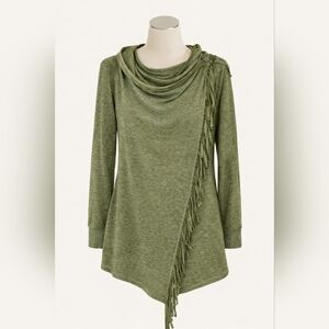 Wrangler Olive Green Cowl Neck Fringe Hoodie - XL
